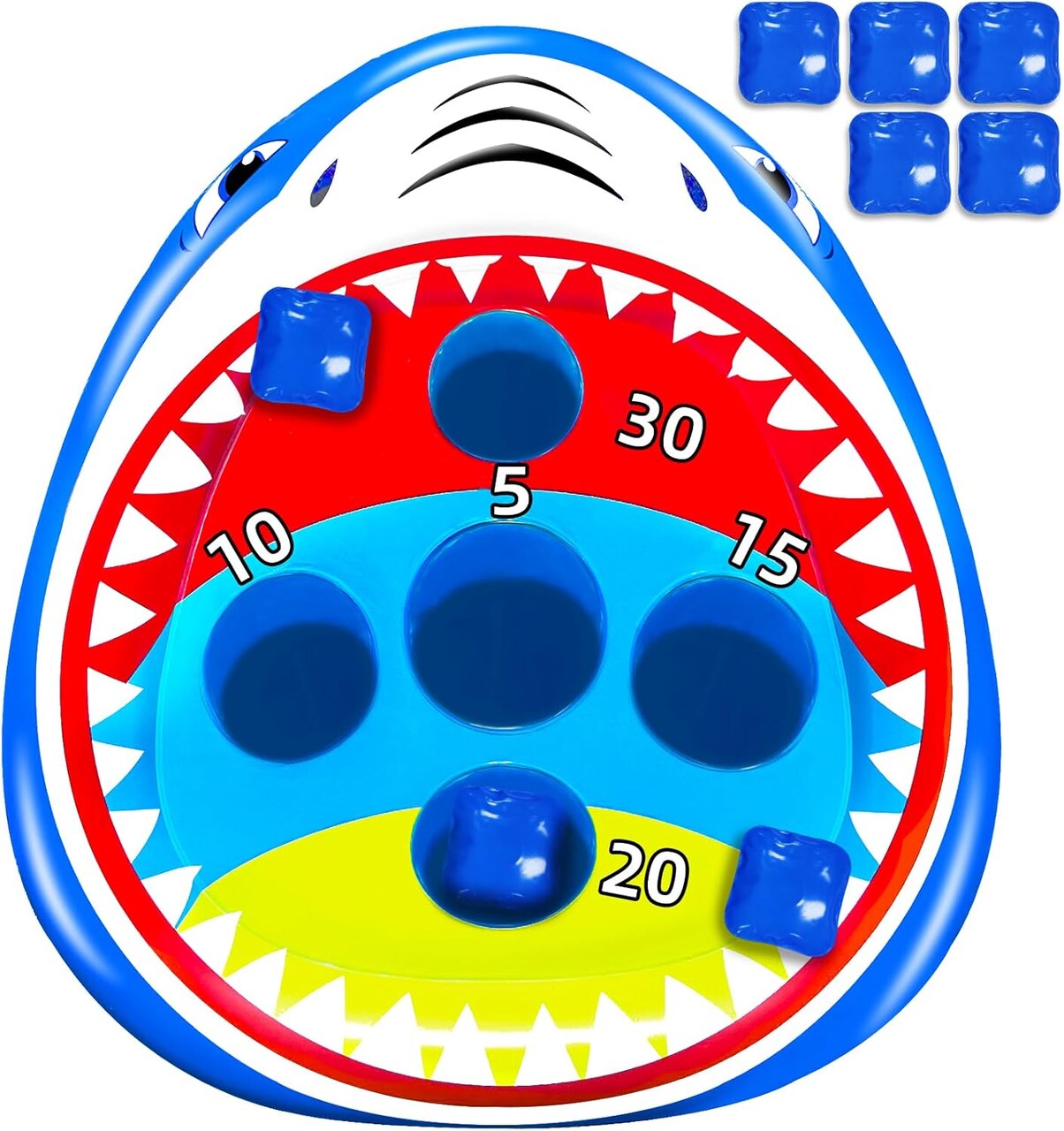 Inflatable Pool Shark Cornhole Game Set with Upgraded 5 Holes & 5 Bean Bags, Floating Swimming Pool Ring Toss Toys for Kids Adults Family for Summer Pool Party Beach Luau Game Water Carnival